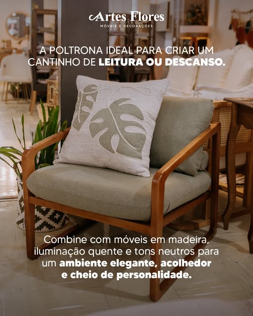 Poltrona em madeira para cantinho de leitura Artes Flores